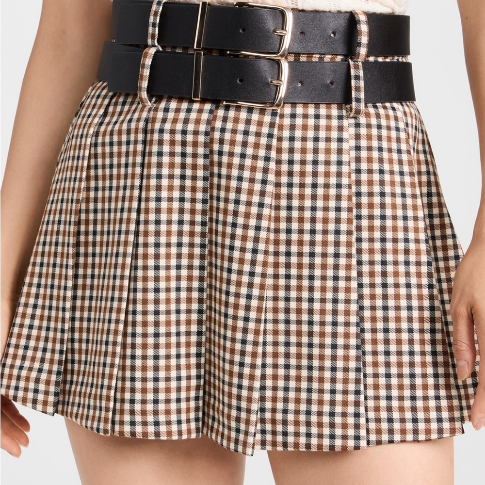 Moon River Brown Pleated Mini Skirt